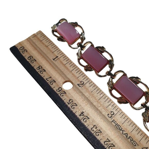 Women Bracelet 7" Gold Tone With Baby Pink Cabochons Fashion Costume Jewlery - Picture 3 of 6